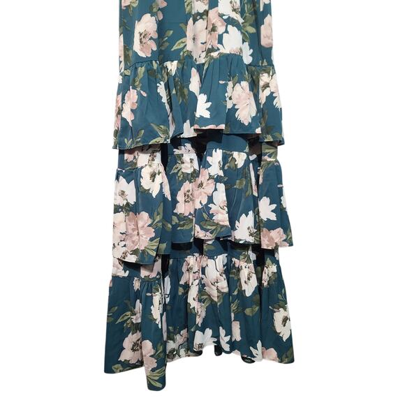 Abercrombie Drama Ruffle Tiered Maxi Dress Green Floral Medium Tall NWT - Picture 5 of 7